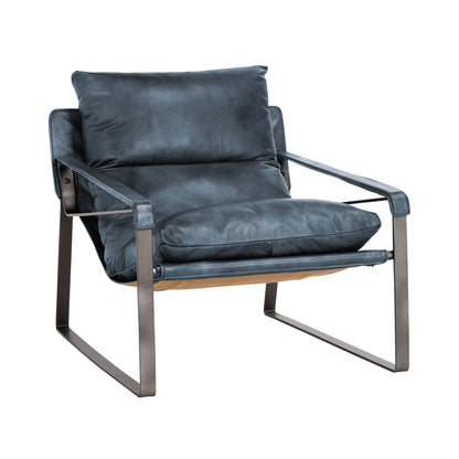 Ocean Blue Top Grain Leather Accent Chair Morgan Accent Chair Collection