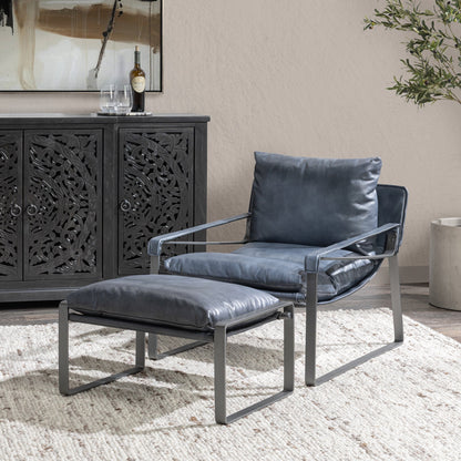 Ocean Blue Top Grain Leather Accent Chair Morgan Accent Chair Collection