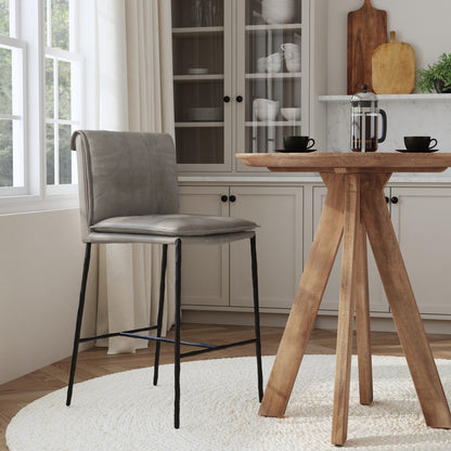 Pewter Gray Top Grain Leather Bar & Counter Stool Mayer Counter Stool Collection
