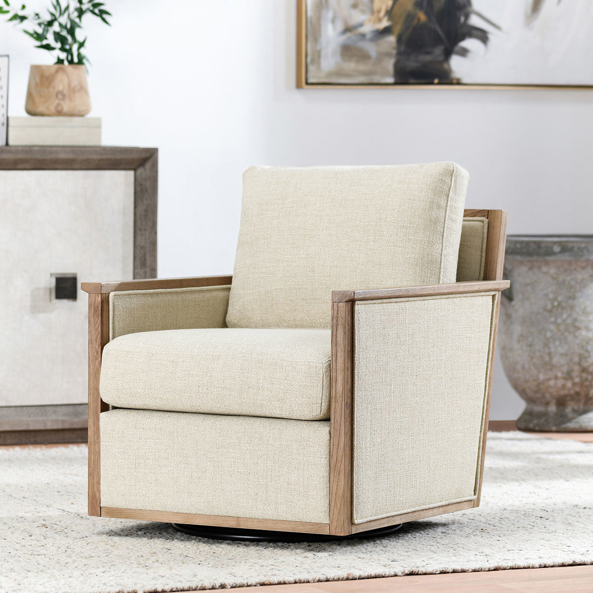 Natural 88% Polyester/12% Linen Accent Chair Norman Swivel Chair Collection