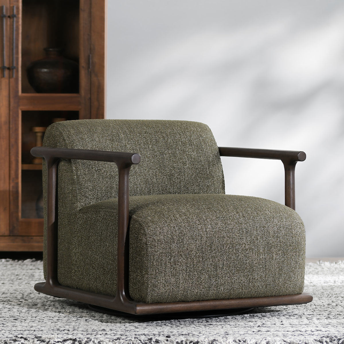 Kale Green 100% Polyester Accent Chair Lucia Swivel Chair Collection