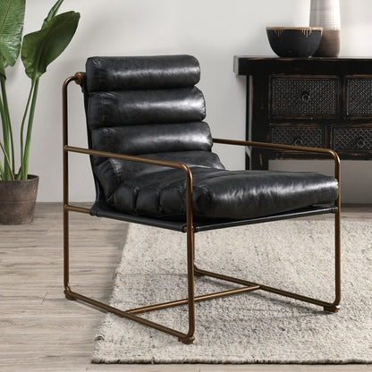 Jet Black Top Grain Leather Accent Chair Argo Accent Chair Collection
