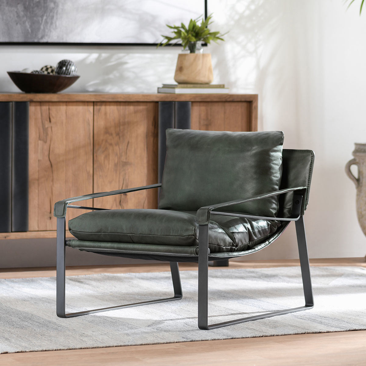 Forest Green Top Grain Leather Accent Chair Morgan Accent Chair Collection