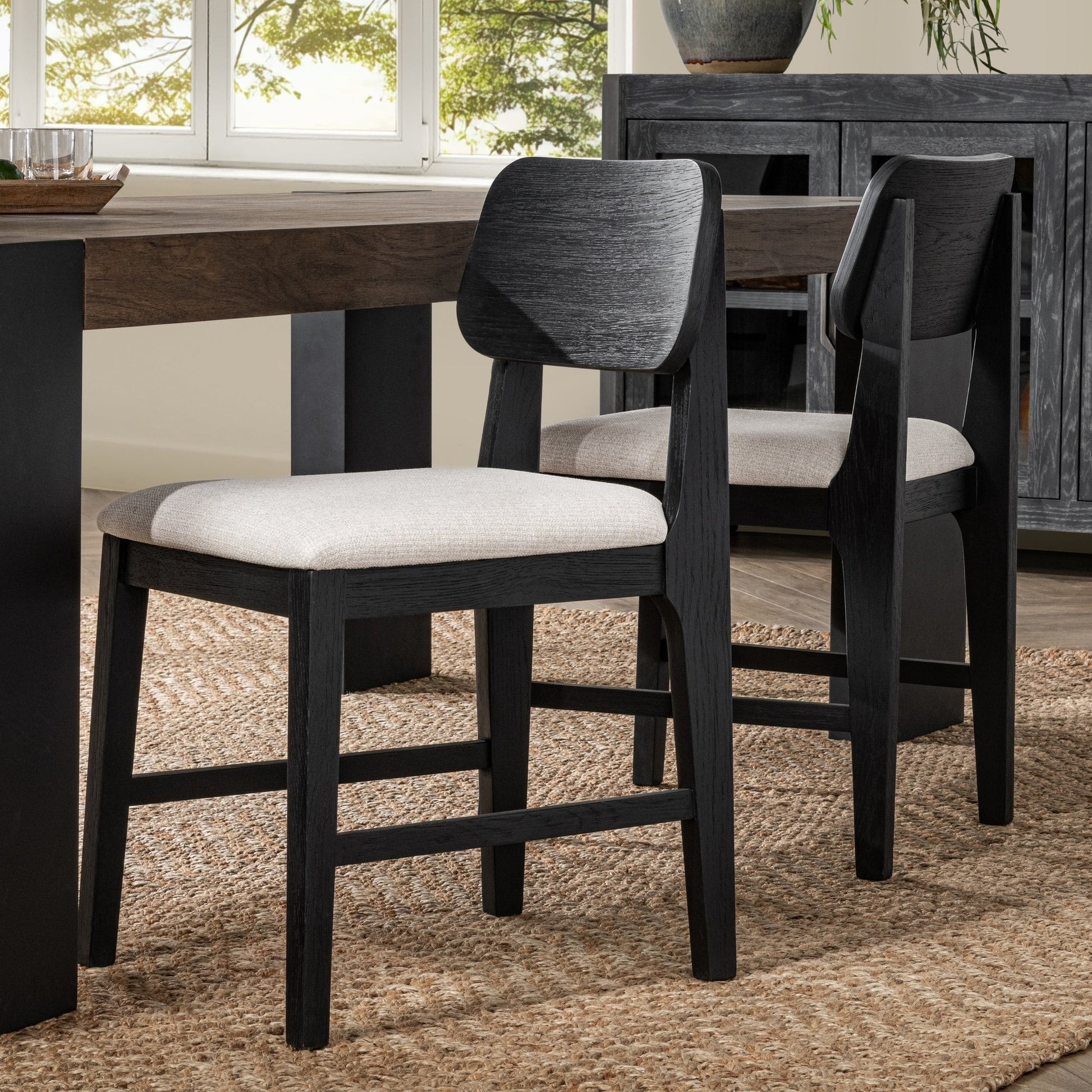 Black Oak Wood Dining Chair Deaven Dining Chair Set of 2 Collection