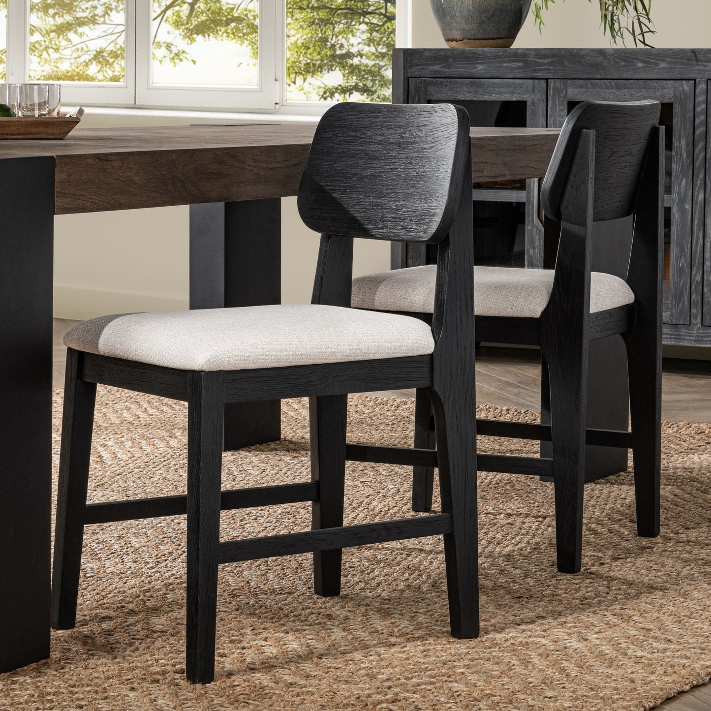 Black Oak Wood Dining Chair Deaven Dining Chair Set of 2 Collection