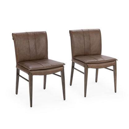 Maple Bown Top Grain Leather Dining Chair Lynden Dining Chair Set of 2 Collection