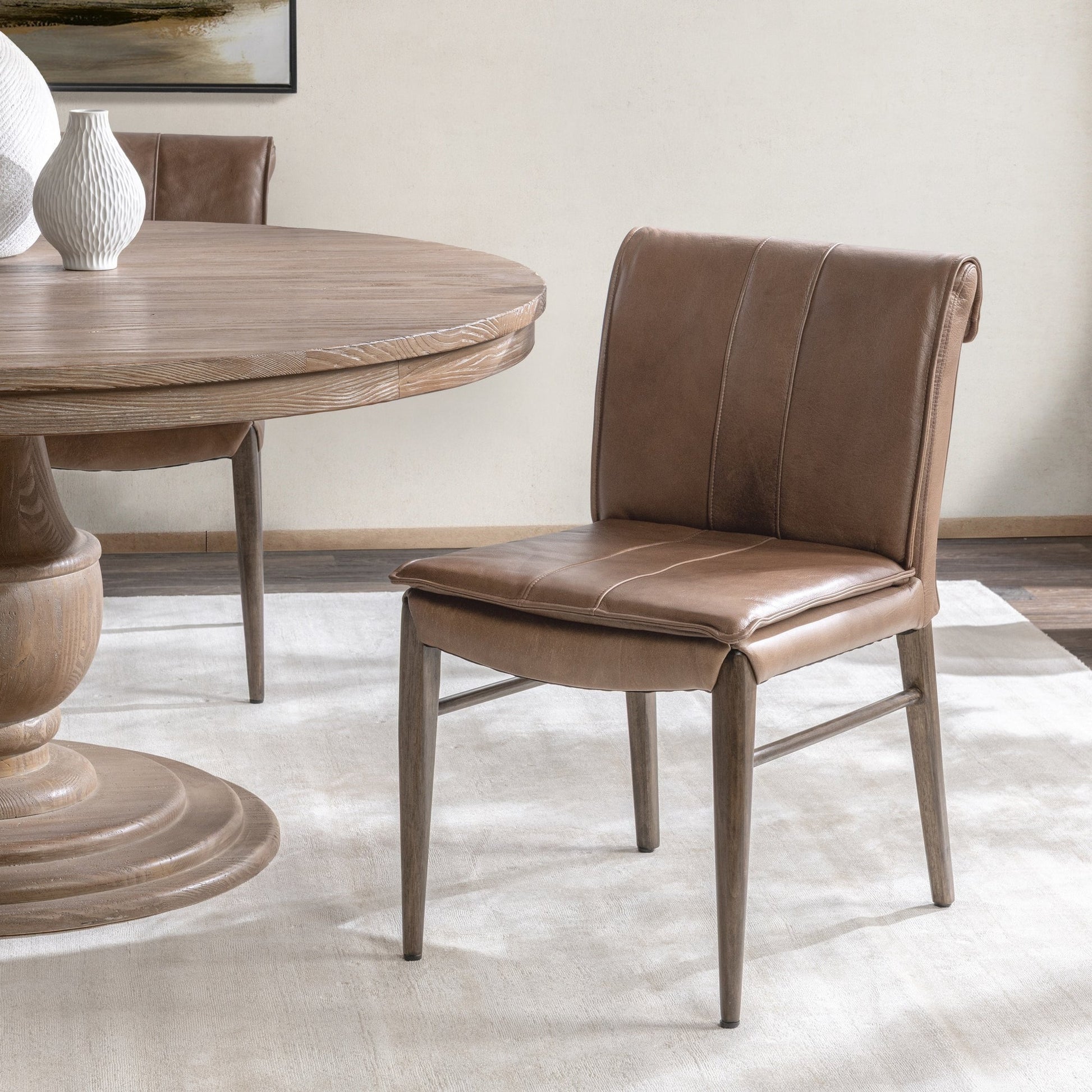 Maple Bown Top Grain Leather Dining Chair Lynden Dining Chair Set of 2 Collection