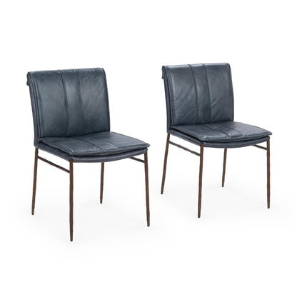 Ocean Blue Top Grain Leather Dining Chair Mayer Leather Dining Chair Set of 2 Collection