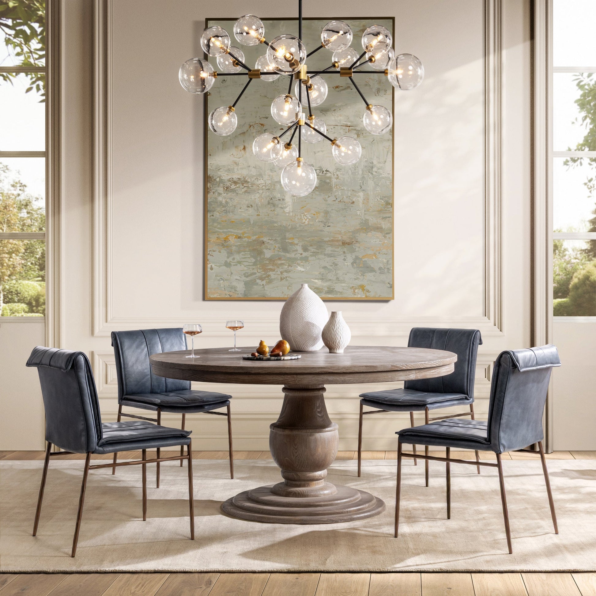 Mayer Leather Dining Chair Set of 2 Ocean Blue