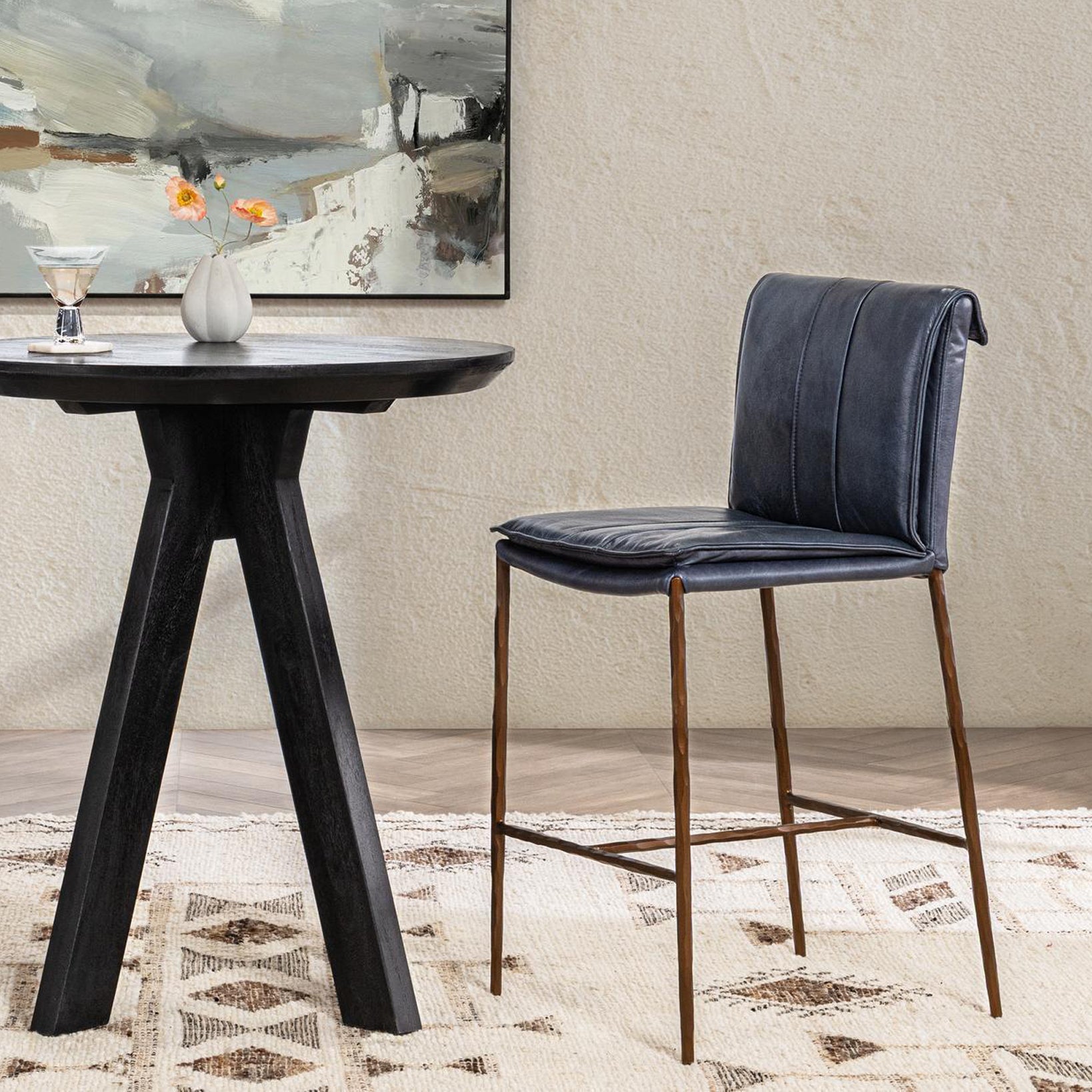 Ocean Blue Top Grain Leather Bar & Counter Stool Mayer Counter Stool Collection