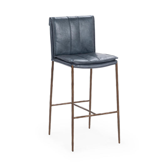 Ocean Blue Top Grain Leather Bar & Counter Stool Mayer Barstool Collection
