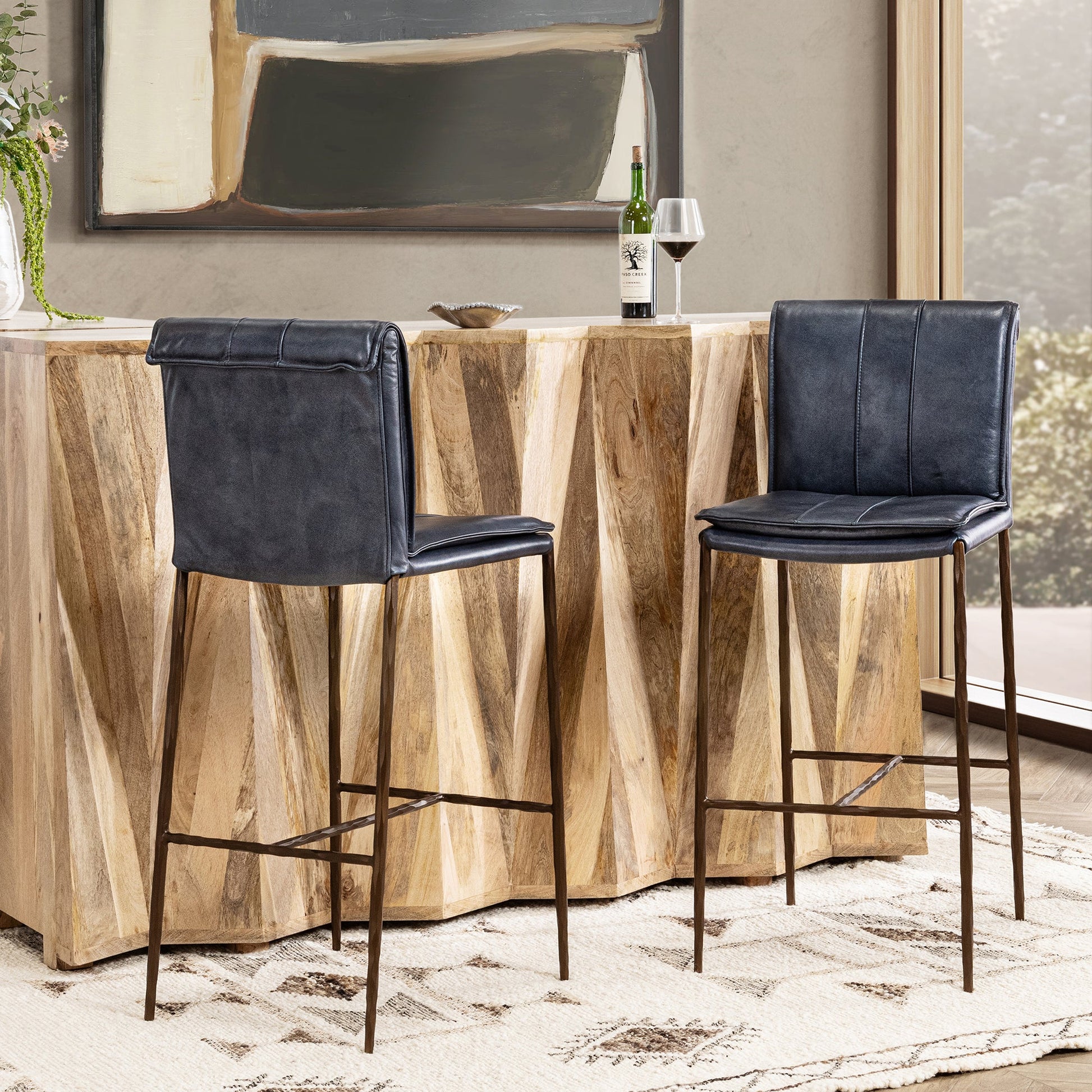 Ocean Blue Top Grain Leather Bar & Counter Stool Mayer Barstool Collection