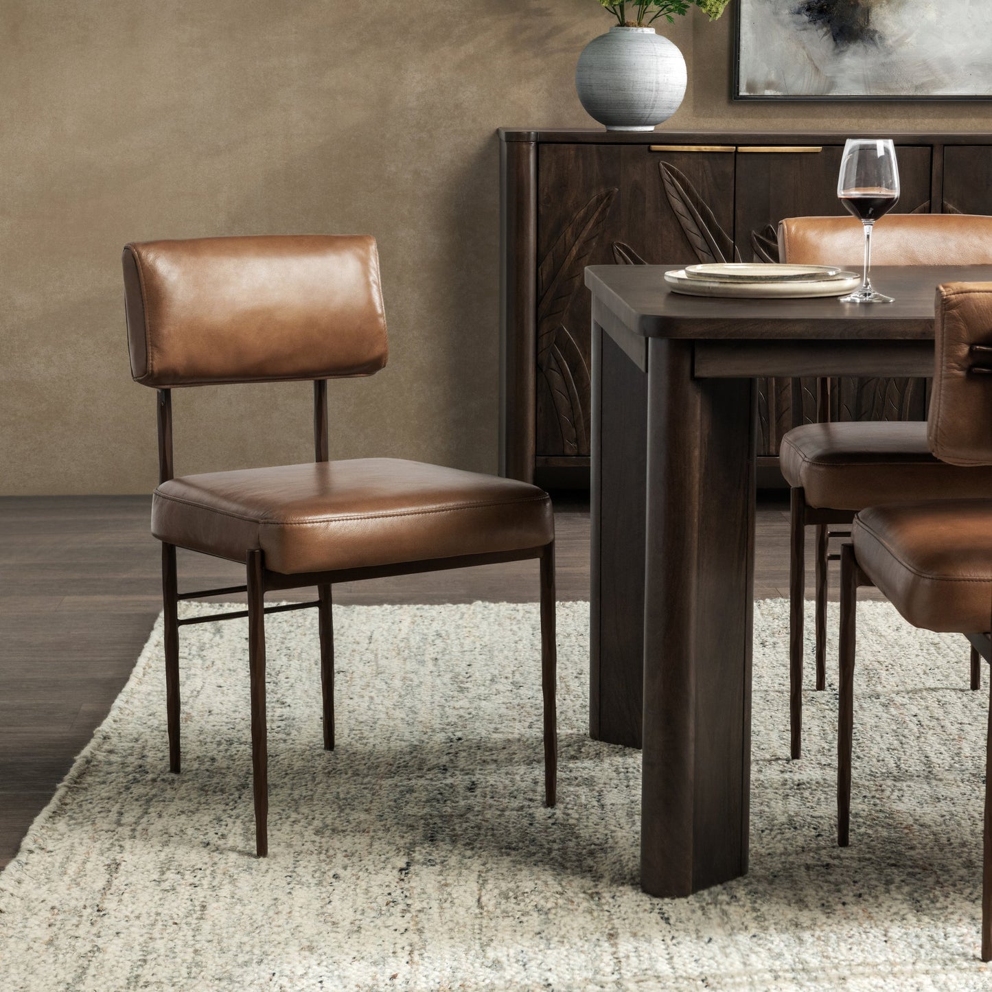 Set of 2 Top Grain Leather Dining Chair Kester Dining Chair Tan Collection