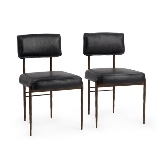 Top Grain Leather Dining Chair Kester Dining Chair Jet Black-Set of 2 Collection