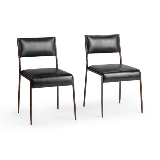 Jet Black Top Grain Leather Dining Chair Kayne Dining Chair Set of 2 Collection