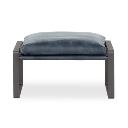 Ocean Blue Top Grain Leather Ottomans & Stool Morgan Stool Collection