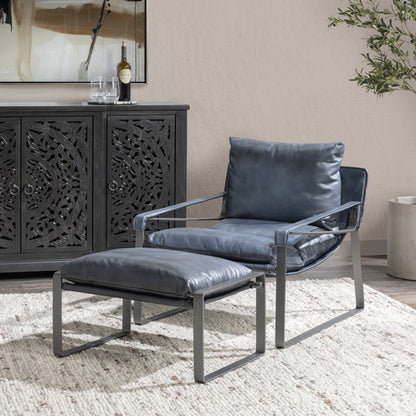 Ocean Blue Top Grain Leather Ottomans & Stool Morgan Stool Collection