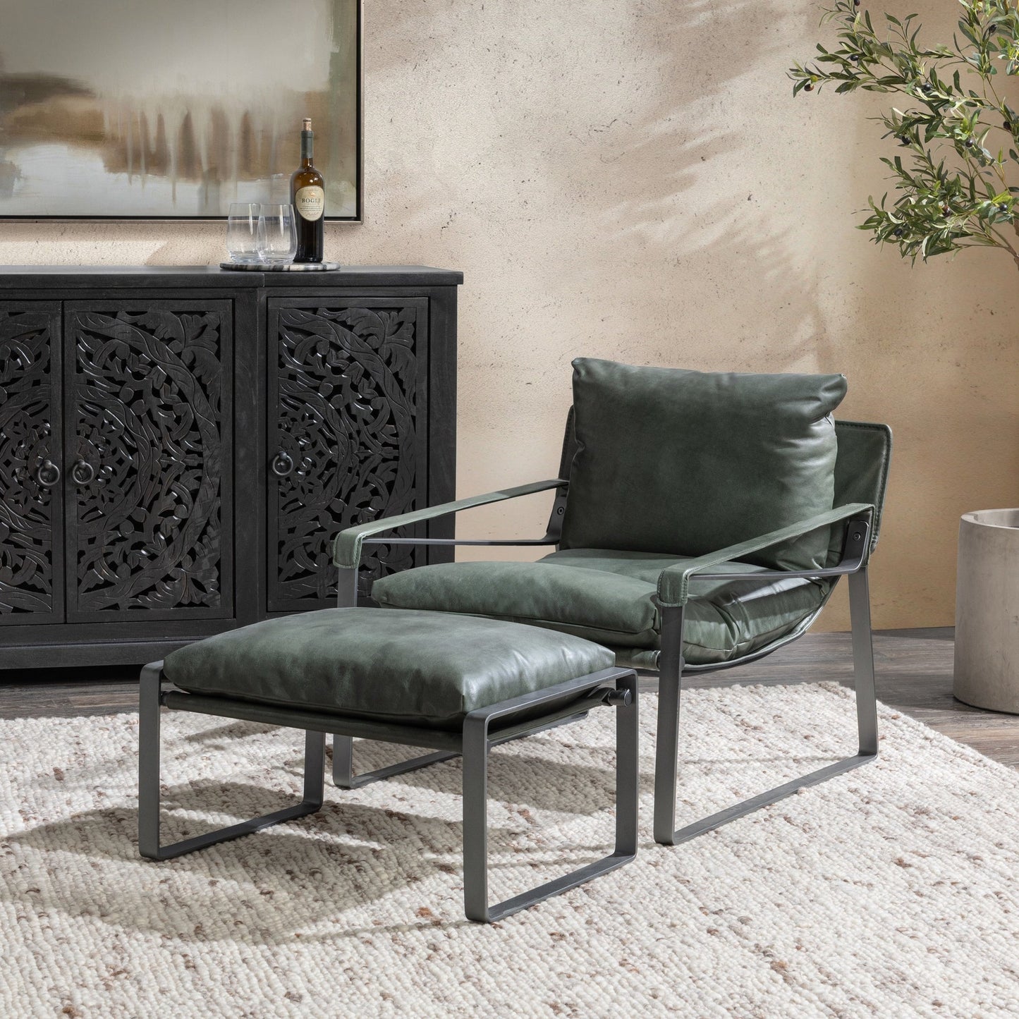 Forest Green Top Grain Leather Ottomans & Stool Morgan Stool Collection