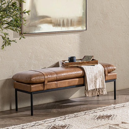 Tan Top Grain Leather Accent Benche Celiah Accent Bench Collection