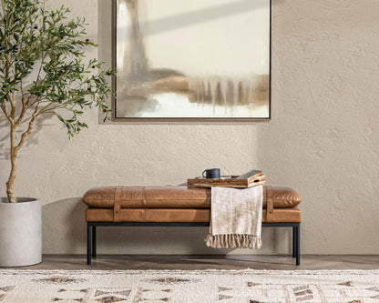 Tan Top Grain Leather Accent Benche Celiah Accent Bench Collection
