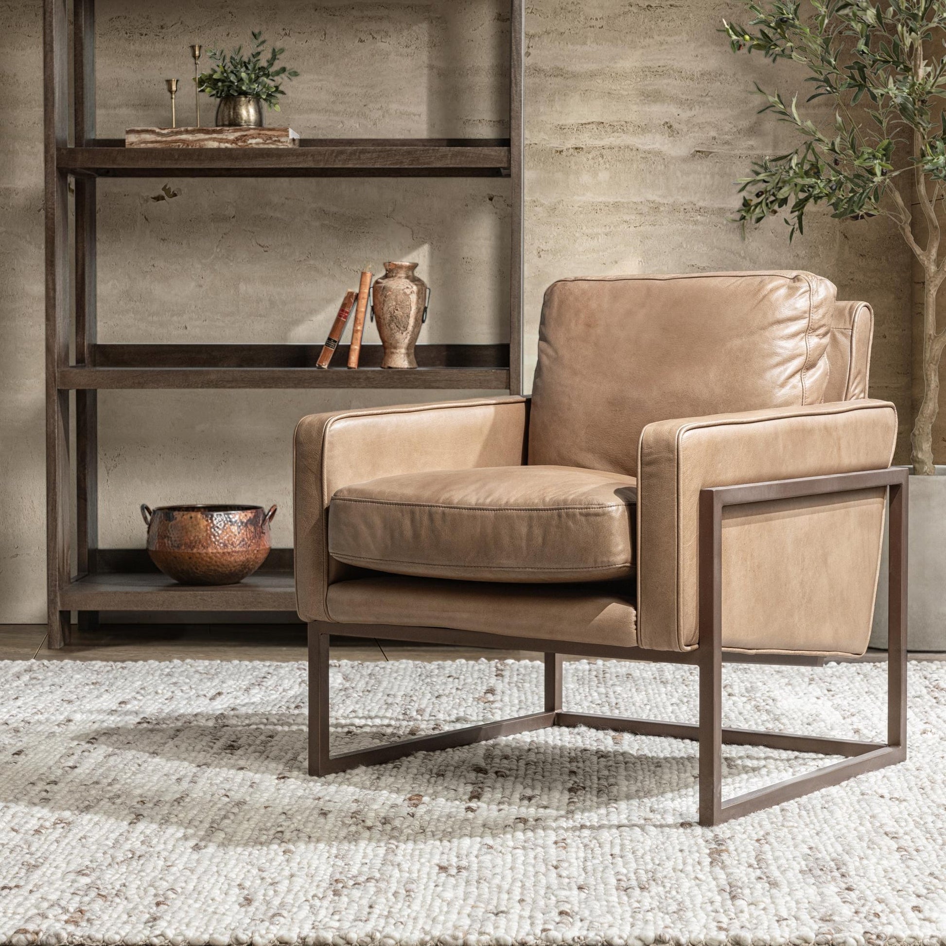 Tan Top Grain Leather Accent Chair Ken Accent Chair Collection