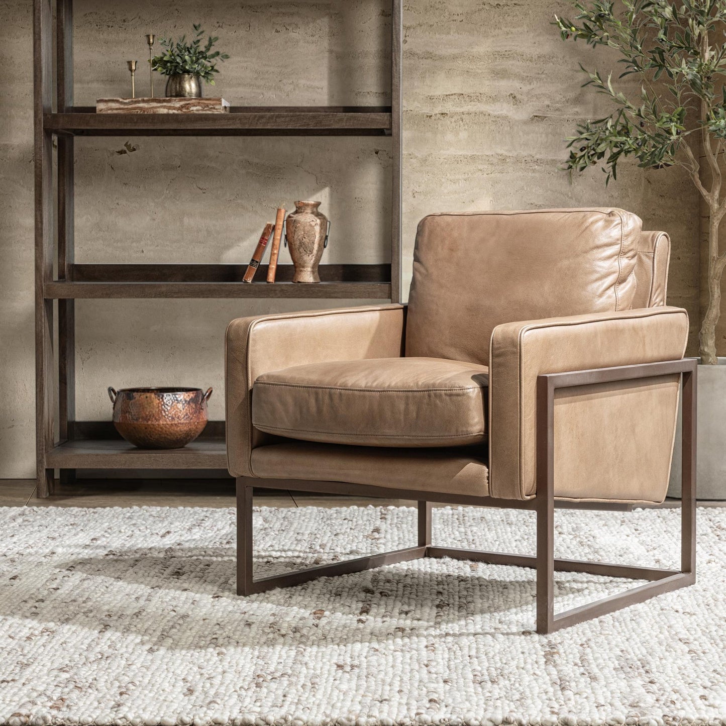 Tan Top Grain Leather Accent Chair Ken Accent Chair Collection