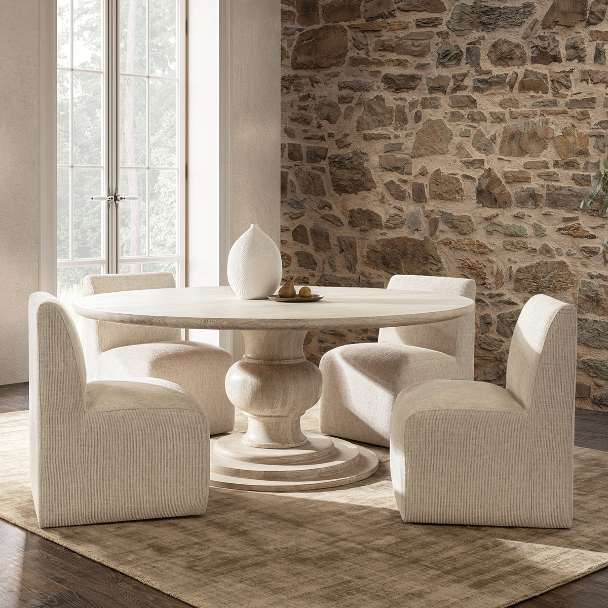 Beige Vanilla 100% Polyester Dining Chair Brighton Dining Chair with Casters Collection