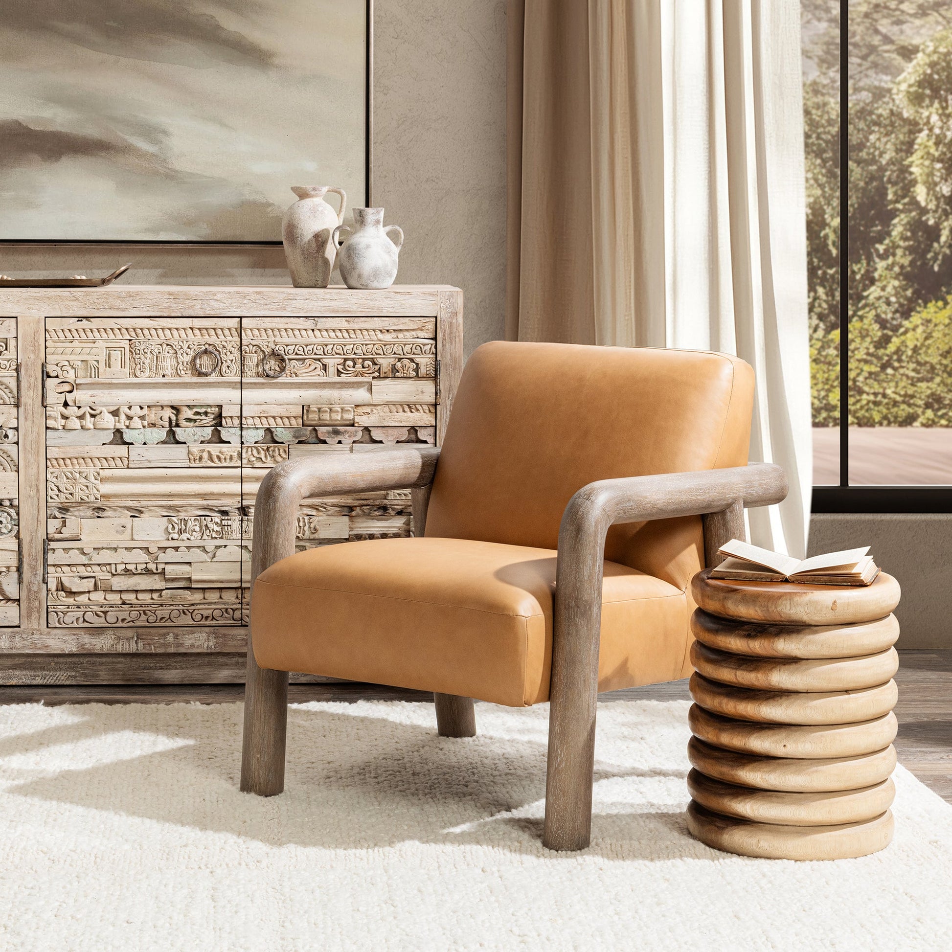 Tan Top Grain Leather Accent Chair Reyna Accent Chair Collection
