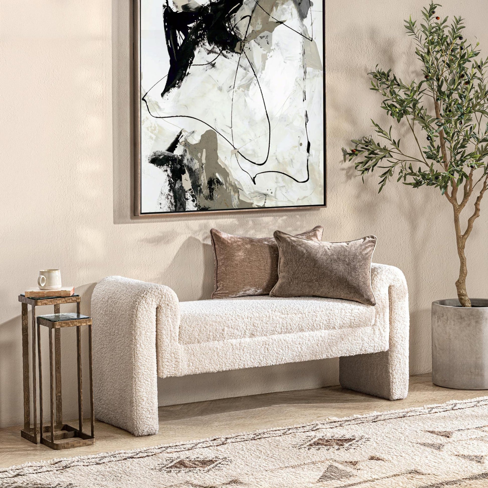 Ivory Fleece 100% Polyester Accent Benche Ada Accent Bench Collection