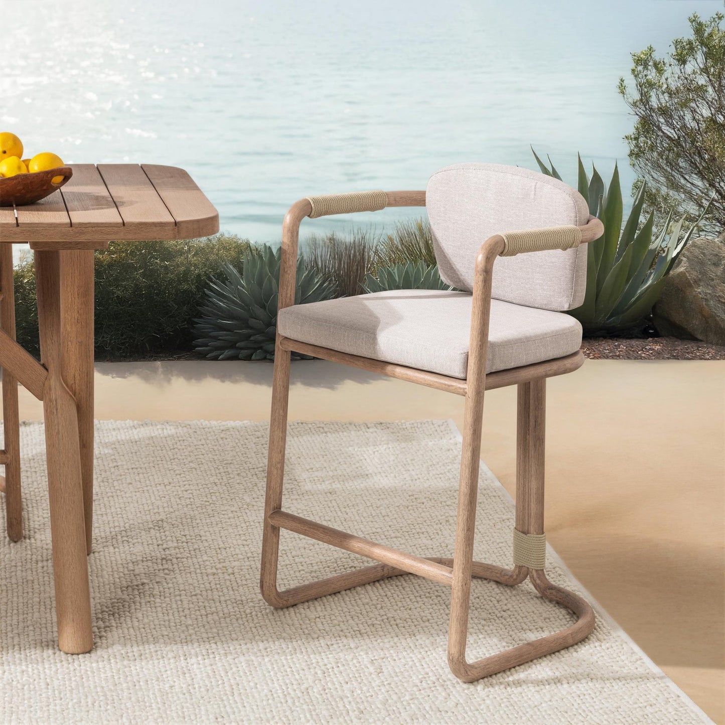 Butterscotch Eucalyptus Wood Outdoor Bar & Counter Stool Dawson Outdoor Counter Stool Collection