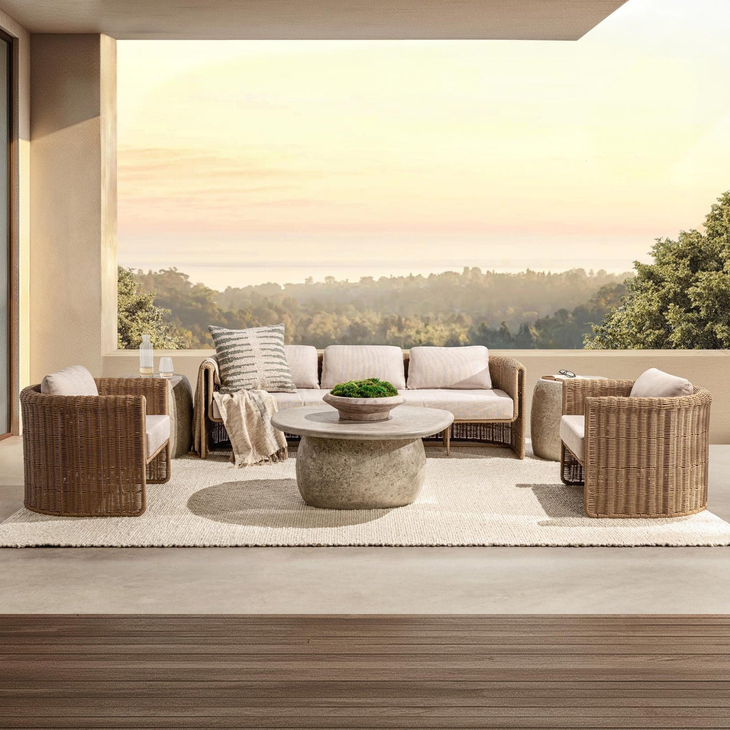 Natural Synthetic Wicker Outdoor Sofas & Sectional Rami Outdoor Sofa Collection