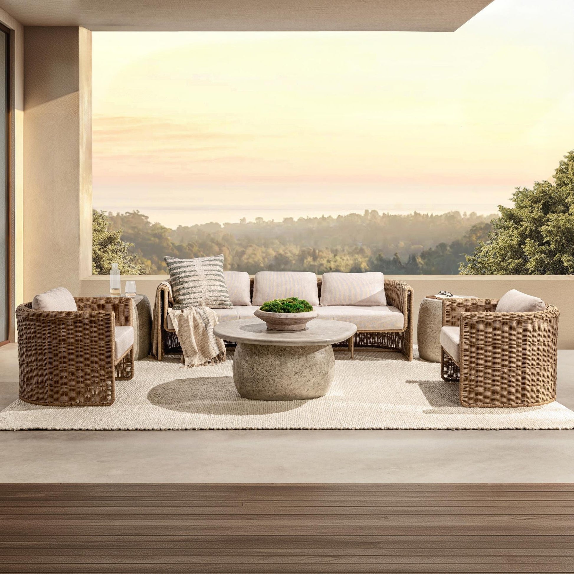 Natural Synthetic Wicker Outdoor Sofas & Sectional Rami Outdoor Sofa Collection