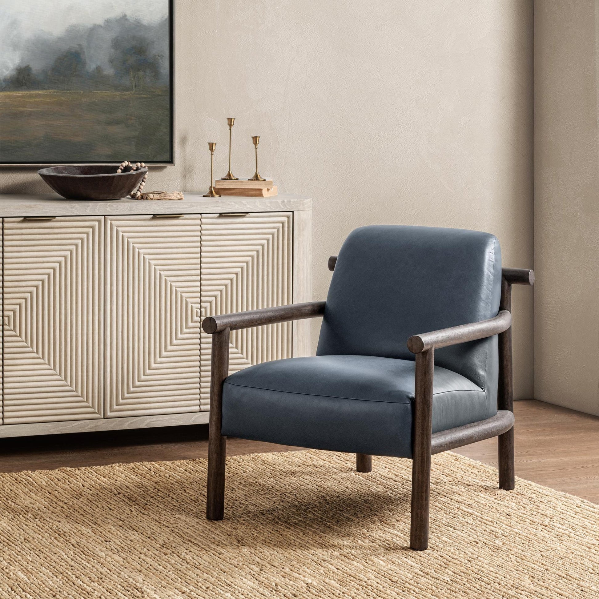 Mystic Blue Top Grain Leather Accent Chair Azoria Accent Chair Collection