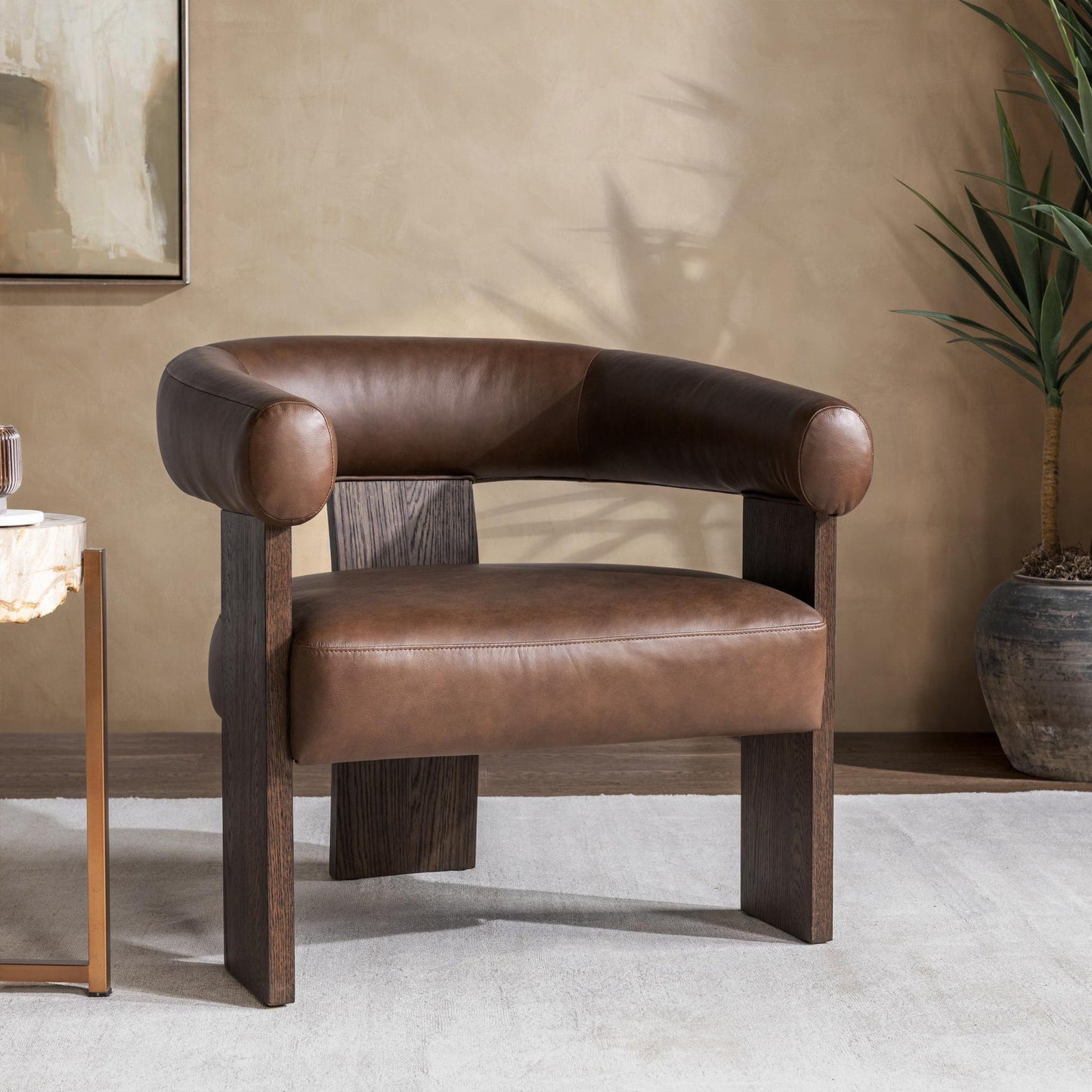 Rich Cocoa Top Grain Leather Accent Chair Julina Accent Chair Collection