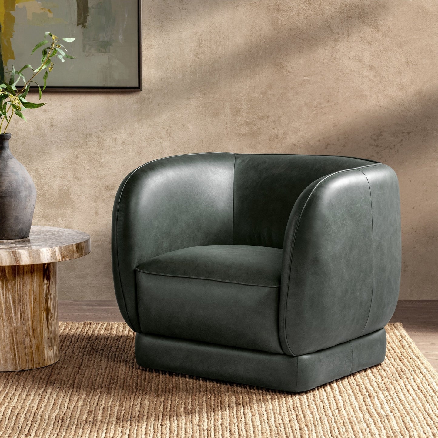Hunter Green Top Grain Leather Accent Chair Rinner Accent Chair Collection