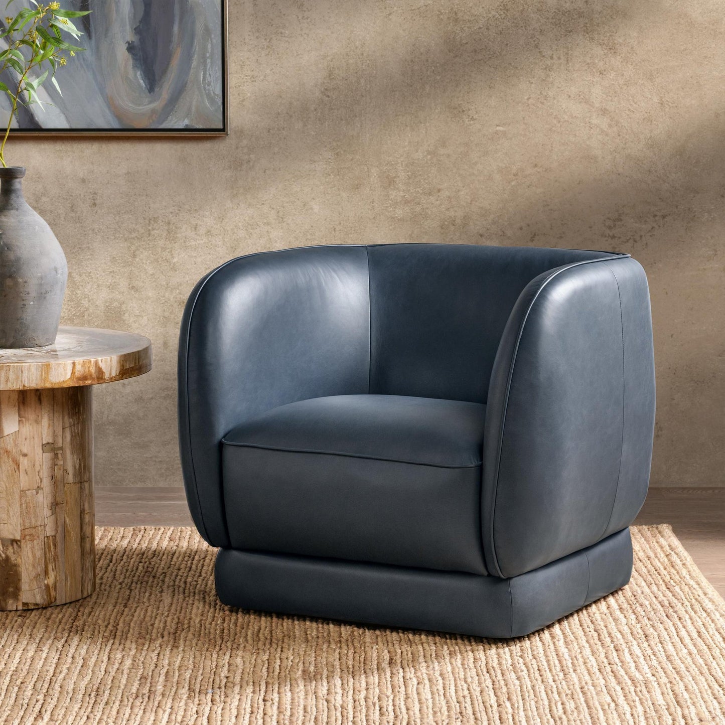 Mystic Blue Top Grain Leather Accent Chair Rinner Accent Chair Collection