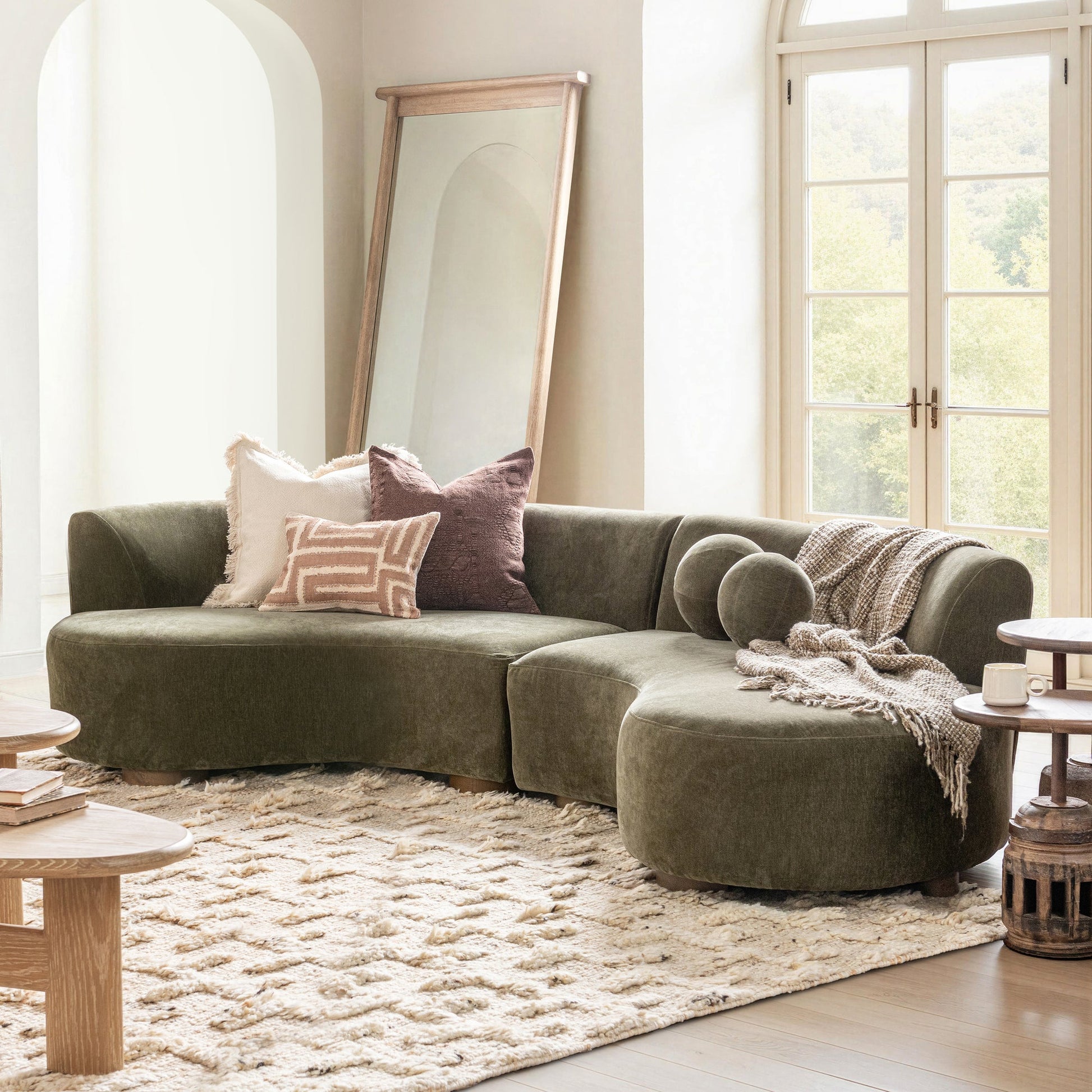 Olive Moss 100% Polyester Sofa Octavia 2 Piece Sectional Collection
