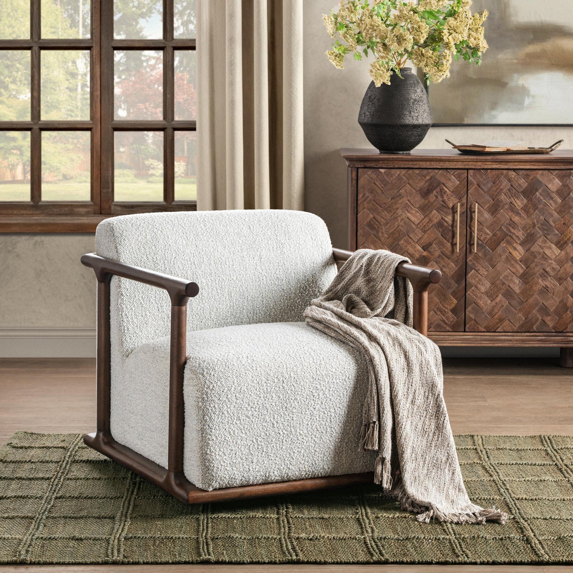 Ivory 100% Polyester Accent Chair Lucia Swivel Chair Collection