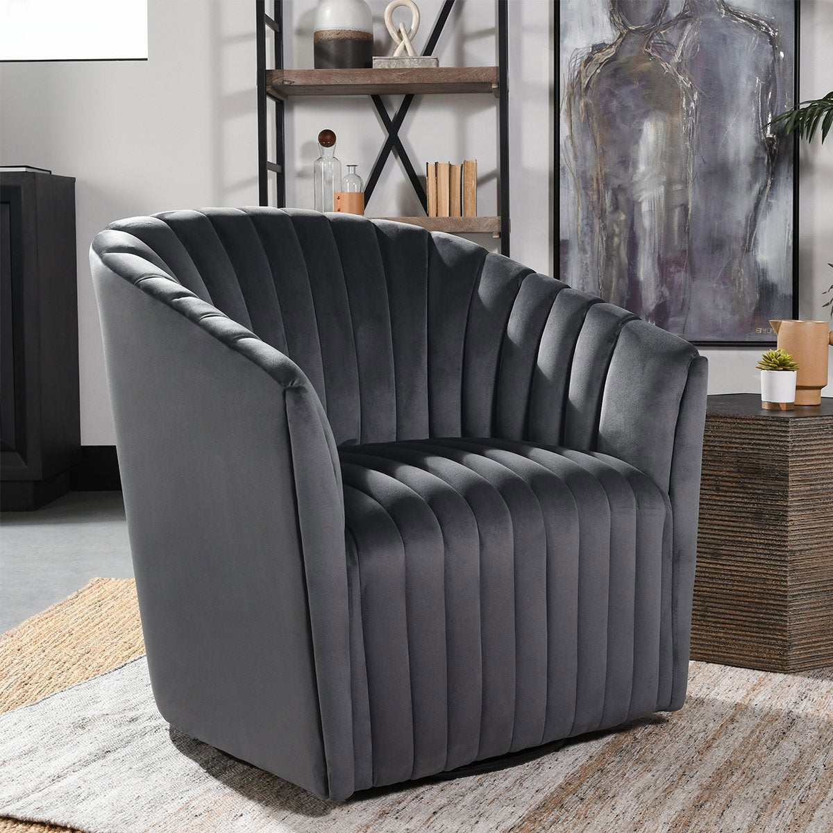 Gray 100% Polyester Accent Chair Arline Swivel Chair Collection