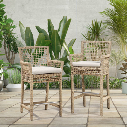 Natural Synthetic Hyacinth Rope Outdoor Bar & Counter Stool Brisbane Outdoor Counter Stool Collection