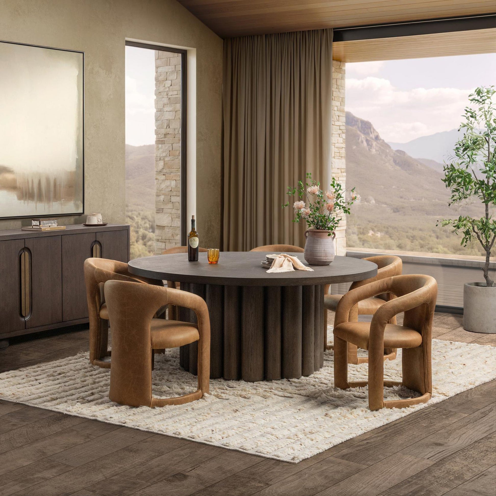 Maple Brown Top Grain Leather Dining Chair Archie Dining Chair Collection