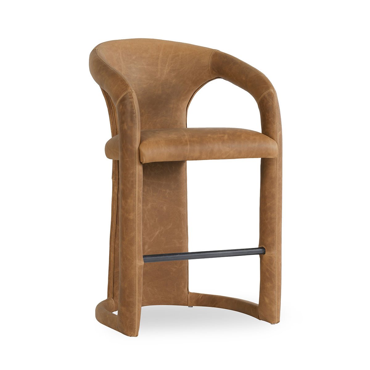Maple Brown Top Grain Leather Bar & Counter Stool Archie Counter Stool Collection