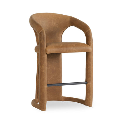 Maple Brown Top Grain Leather Bar & Counter Stool Archie Counter Stool Collection