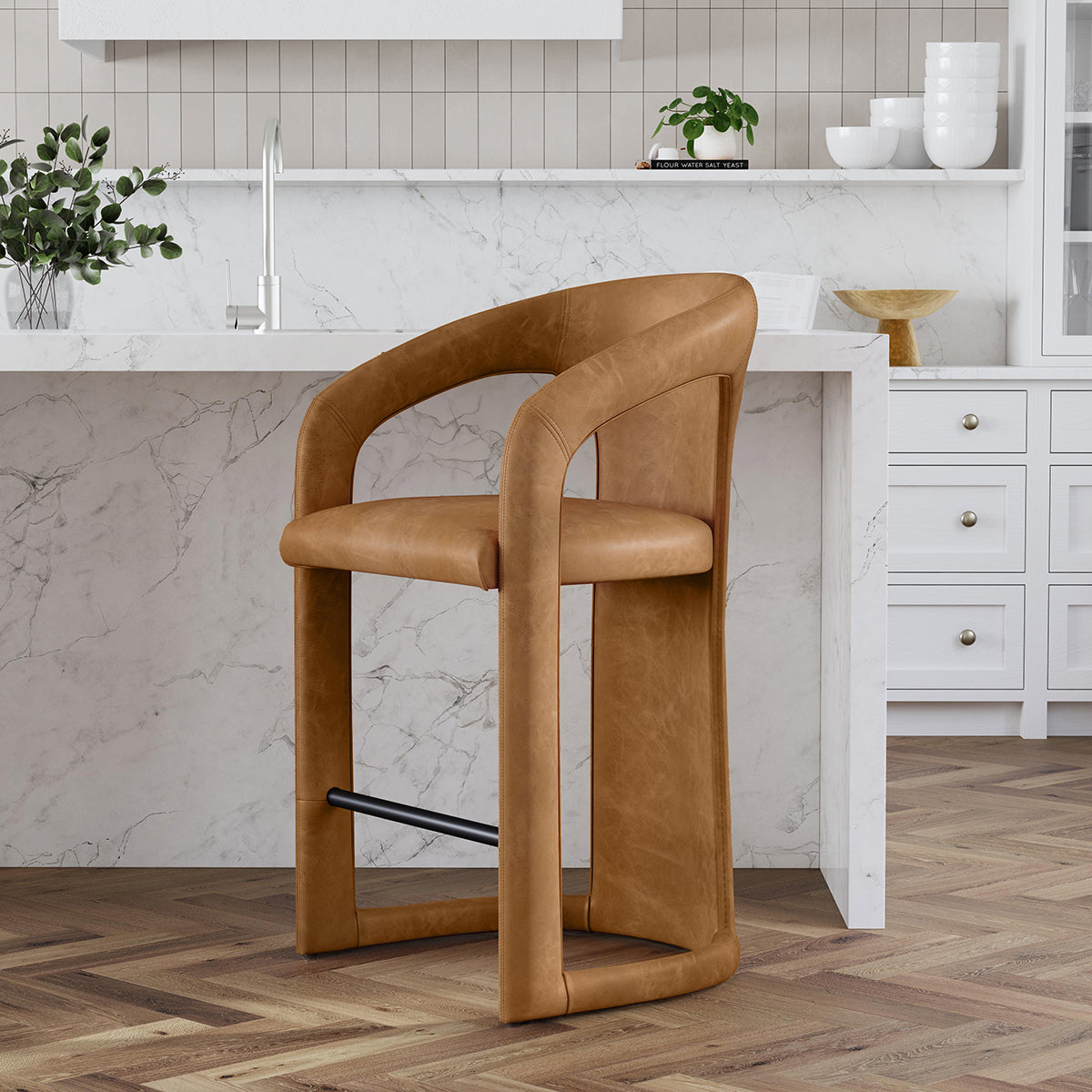 Maple Brown Top Grain Leather Bar & Counter Stool Archie Counter Stool Collection