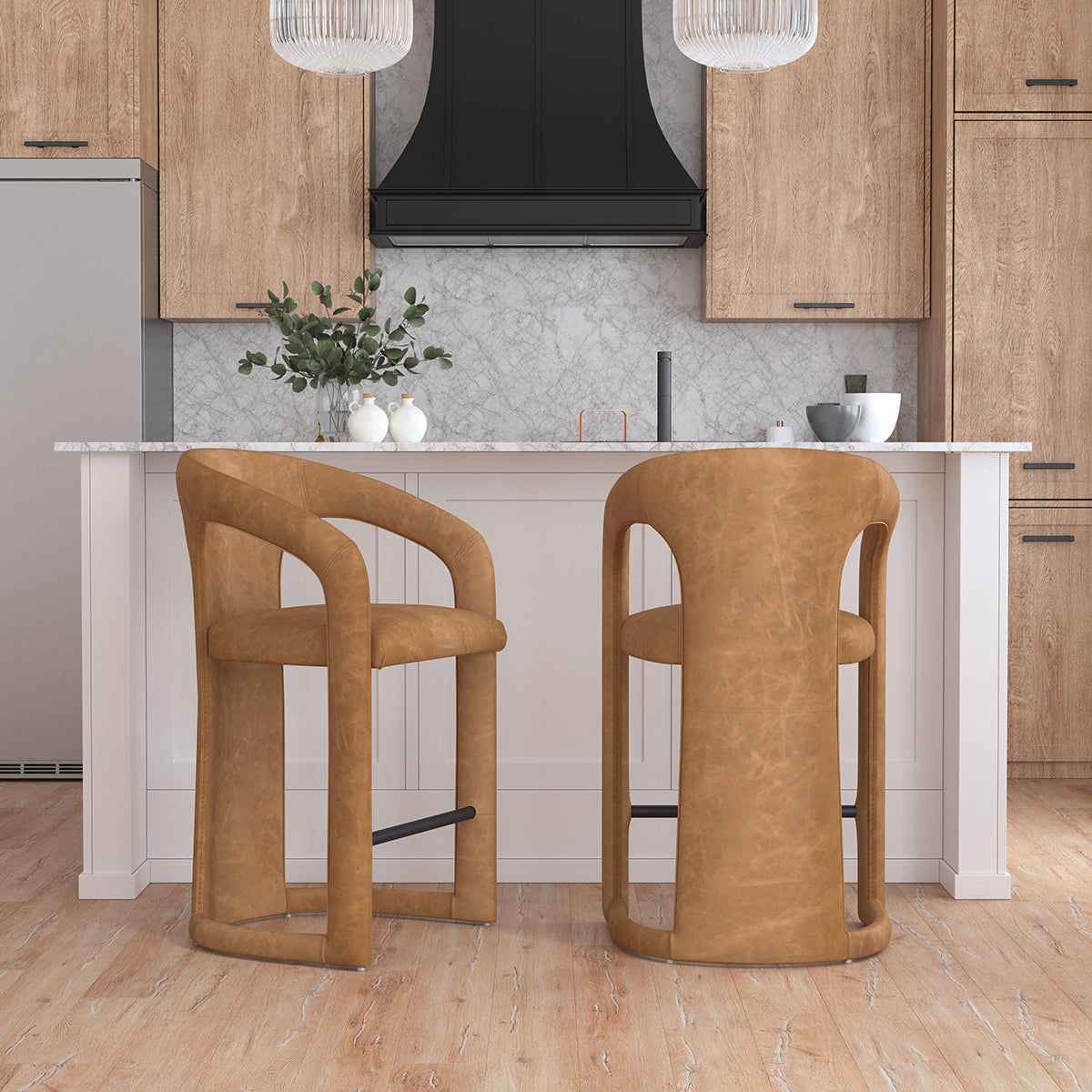 Maple Brown Top Grain Leather Bar & Counter Stool Archie Counter Stool Collection