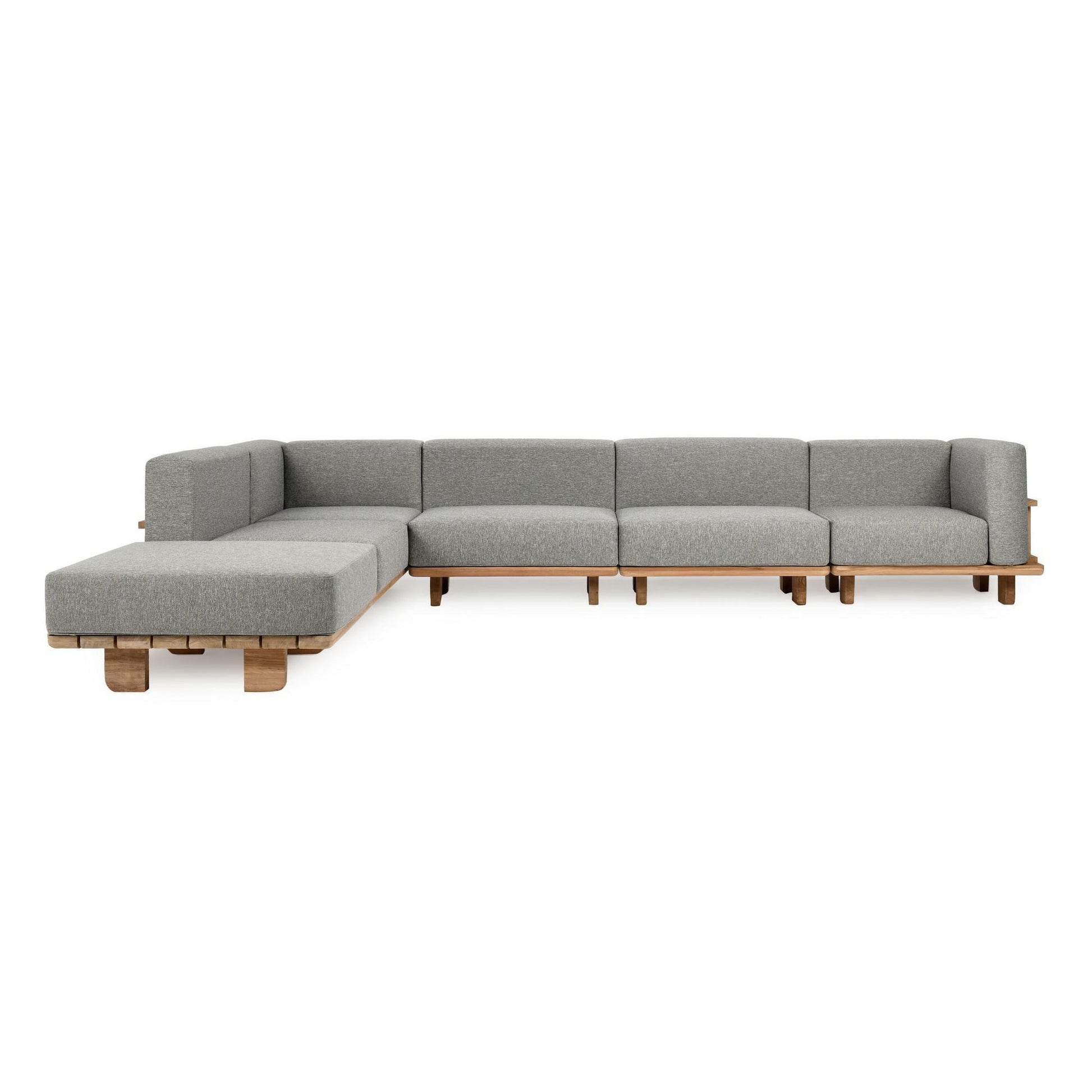 Natural/Gray Teak Wood Outdoor Sofas & Sectional Hudson Outdoor 6 Piece Sectional Collection