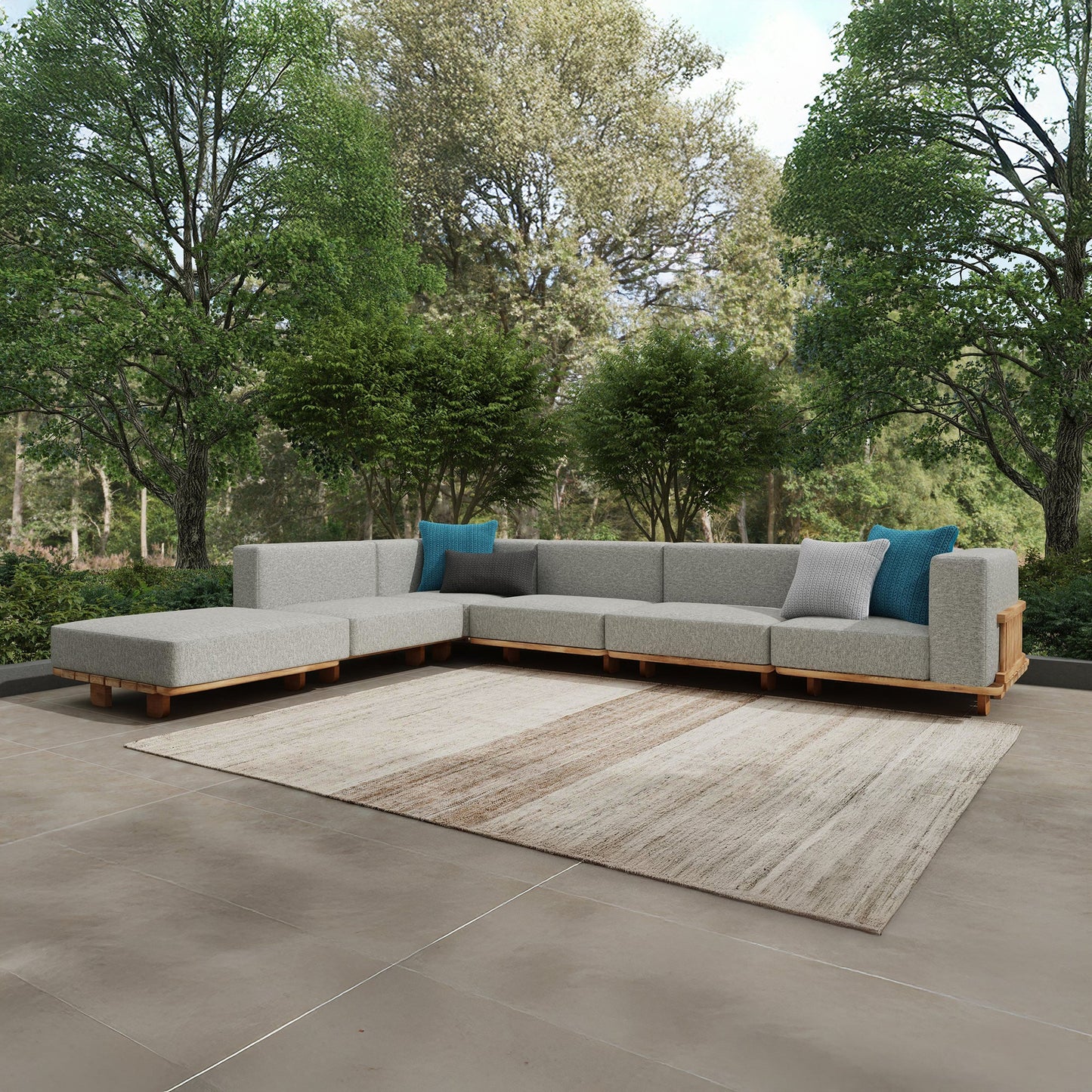 Natural/Gray Teak Wood Outdoor Sofas & Sectional Hudson Outdoor 6 Piece Sectional Collection
