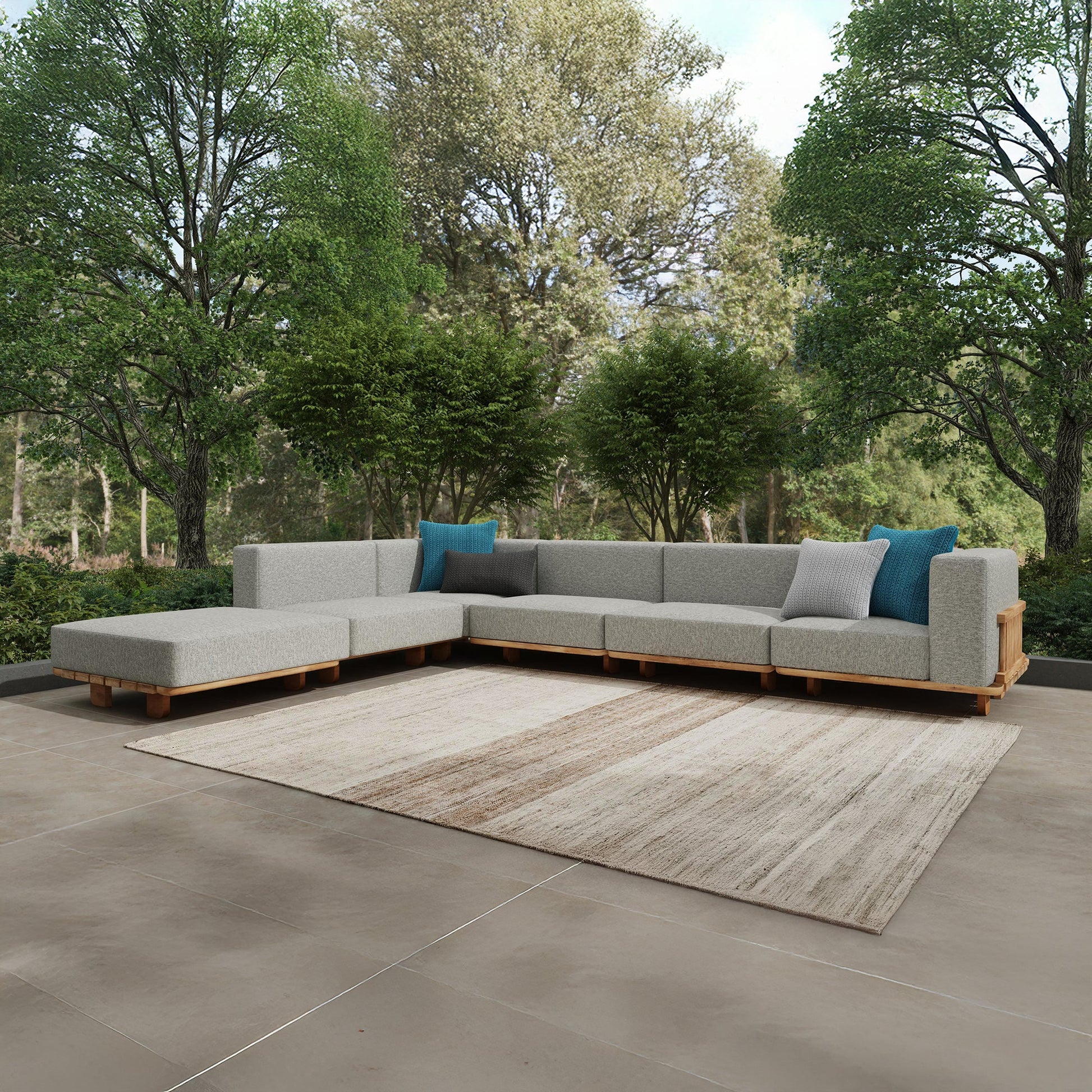 Natural/Gray Teak Wood Outdoor Sofas & Sectional Hudson Outdoor 6 Piece Sectional Collection