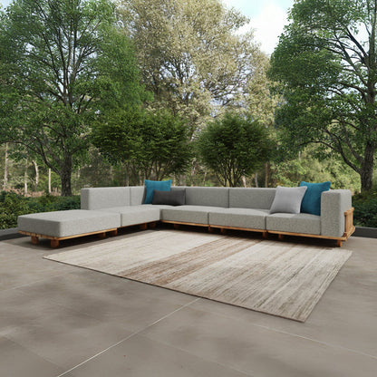Natural/Gray Teak Wood Outdoor Sofas & Sectional Hudson Outdoor 6 Piece Sectional Collection