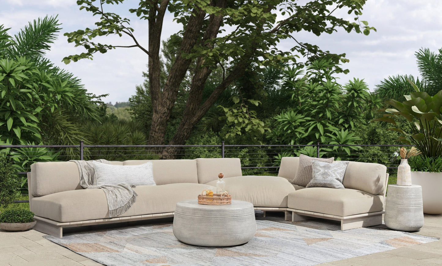 Taupe Teak Wood Outdoor Sofas & Sectional Livia Outdoor 3 Piece Sectional Collection